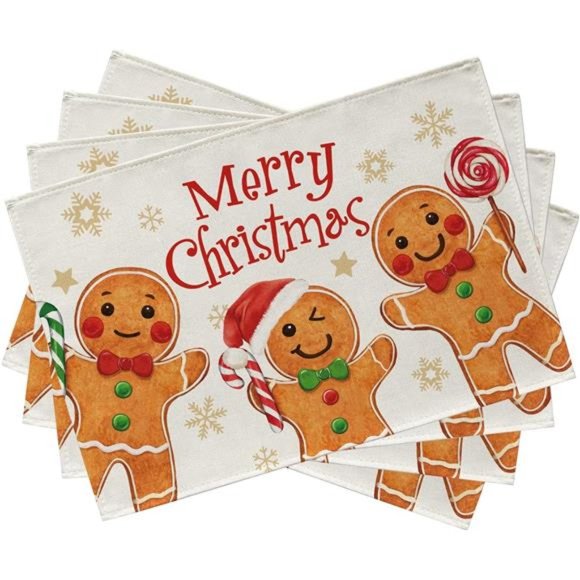 Set of 4  |  Gingerbread Man Placemats 12 x 18 Inches Merry Christmas - Picture 2 of 7